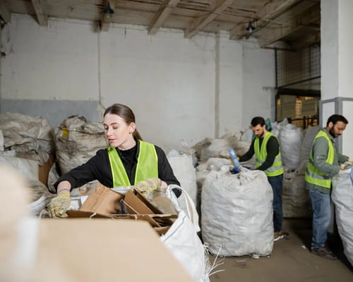 Image of workers sorting recyclable packaging waste